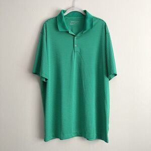 Nike Golf Dri-Fit Green White Striped Golf Polo Shirt Mens XL Performance